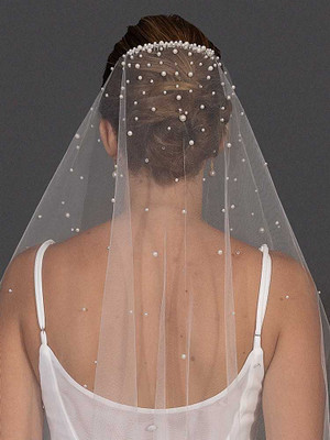 Scattered Pearl and Crystal Royal Cathedral Wedding Veil V4706