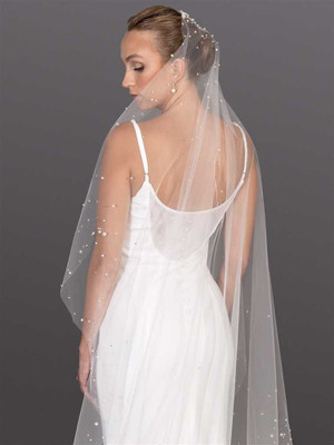 Scattered Pearl and Crystal Royal Cathedral Wedding Veil V4706