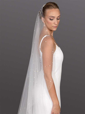 Scattered Pearl and Crystal Royal Cathedral Wedding Veil V4706