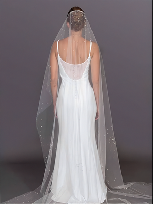 Scattered Pearl and Crystal Royal Cathedral Wedding Veil V4706