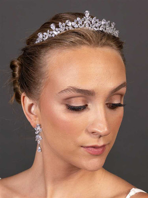 Classic CZ 1 3/4" High Wedding Tiara in Silver Plating