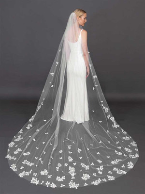 Scattered Floral Lace Applique Cathedral Wedding Veil V4720 Scattered Floral Lace Applique Cathedral Wedding Veil V4720