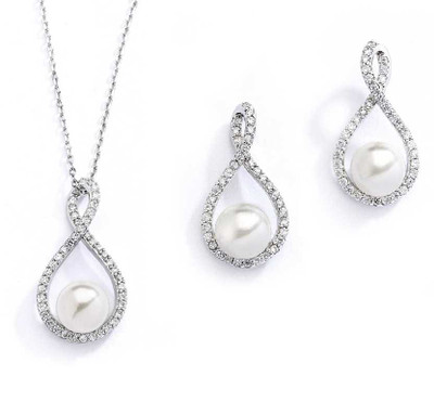 Eternity Symbol CZ and Pearl Bridal Jewelry Set Eternity Symbol CZ and Pearl Bridal Jewelry Set
