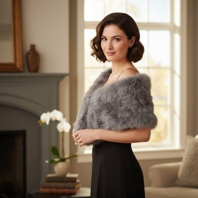 Slate Grey Vintage Inspired Marabou Feather Bridal Stole Wrap