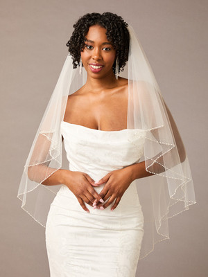 Two Layer Beaded Fingertip Wedding Veil Envogue V2190F  Two Layer Beaded Fingertip Wedding Veil Envogue V2190F