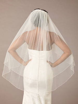 Two Layer Beaded Fingertip Wedding Veil Envogue V2190F  Two Layer Beaded Fingertip Wedding Veil Envogue V2190F