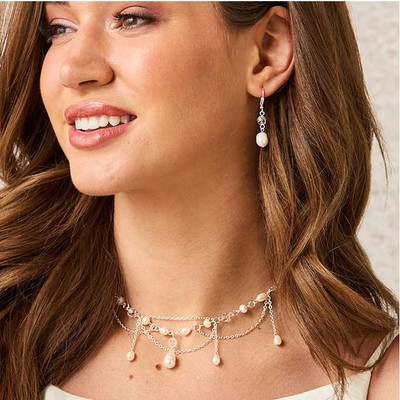 Pearl and Crystal Bridal Jewelry Set Envogue NL2566 Pearl and Crystal Bridal Jewelry Set Envogue NL2566