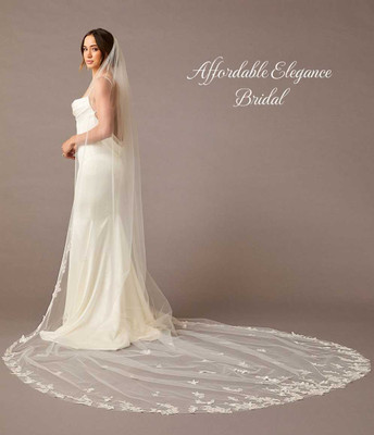 Royal Cathedral Wedding Veil with Beaded Lace Envogue V2592RC