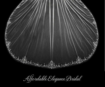 120" Long Extra Width Beaded Scroll Royal Cathedral Wedding Veil