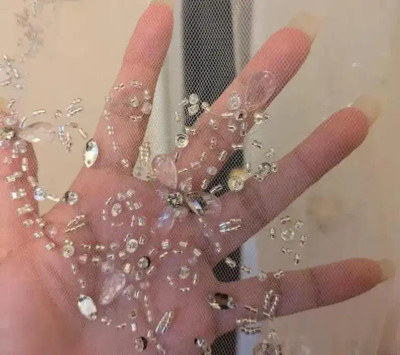 120" Long Extra Width Beaded Scroll Royal Cathedral Wedding Veil