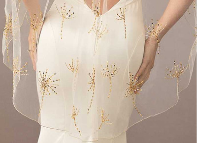 Fingertip Wedding Veil with Sequined Gold Embroidery V2577SF Fingertip Wedding Veil with Sequined Gold Embroidery V2577SF