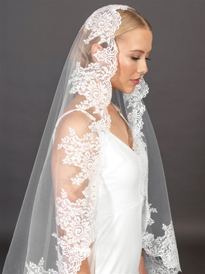 Extra Wide Royal Cathedral Lace Mantilla Wedding Veil V4718 Extra Wide Royal Cathedral Lace Mantilla Wedding Veil V4718