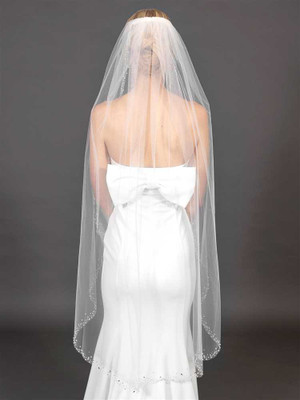 Crystal and Pearl Beaded Knee Length Wedding Veil V4715 Crystal and Pearl Beaded Knee Length Wedding Veil V4715