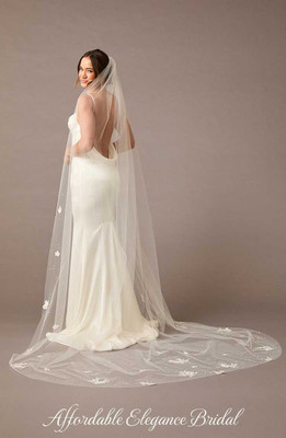 Lace Cathedral Wedding Veil with Pearls and Rhinestones V2593C