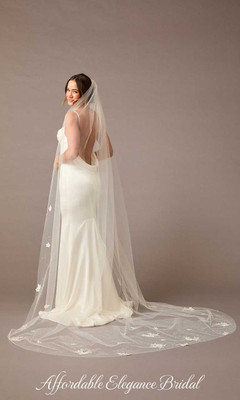 Lace Cathedral Wedding Veil with Pearls and Rhinestones V2593C