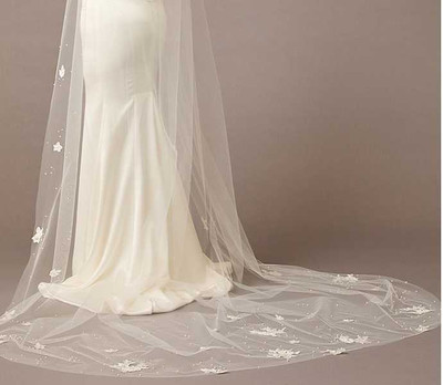 Lace Cathedral Wedding Veil with Pearls and Rhinestones V2593C