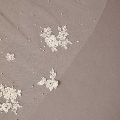 Lace Cathedral Wedding Veil with Pearls and Rhinestones V2593C