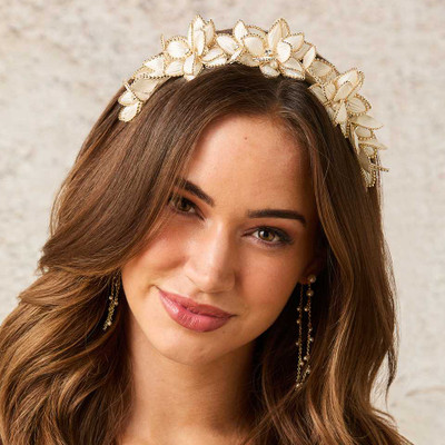 Ivory and Gold Floral Bridal Headband Envogue HB2510 Ivory and Gold Floral Bridal Headband Envogue HB2510