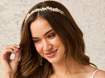Gold Plated Floral Pearl Bridal Headband Tiara Envogue T2519 Gold Plated Floral Pearl Bridal Headband Tiara Envogue T2519