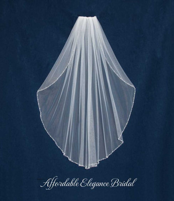 Soft Tulle Fingertip Wedding Veil with Beaded Crystal Edge C609F Soft Tulle Fingertip Wedding Veil with Beaded Crystal Edge C609F