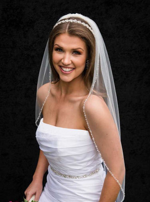 Soft Tulle Fingertip Wedding Veil with Beaded Crystal Edge C609F Soft Tulle Fingertip Wedding Veil with Beaded Crystal Edge C609F