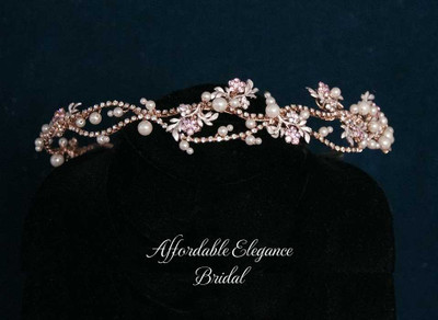 Rose Gold Pearl and Rhinestone Bridal Headband hp9682 Rose Gold Pearl and Rhinestone Bridal Headband hp9682