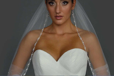 Crystal, Pearl and Sequin Beaded Edge Wedding Veil Ansonia V901 Crystal, Pearl and Sequin Beaded Edge Wedding Veil Ansonia V901