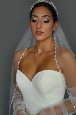 Crystal, Pearl and Sequin Beaded Edge Wedding Veil Ansonia V901 Crystal, Pearl and Sequin Beaded Edge Wedding Veil Ansonia V901