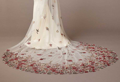 Multi Colored Lace Royal Cathedral Wedding Veil Envogue V2576RC Multi Colored Lace Royal Cathedral Wedding Veil Envogue V2576RC