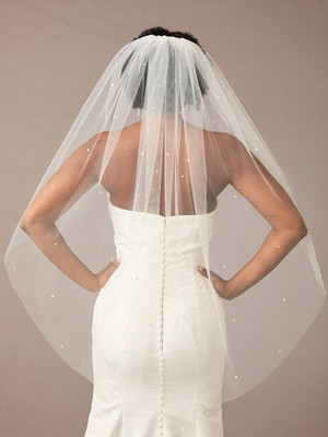 Scattered Pearl and Crystal Fingertip Wedding Veil V2585SF 