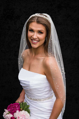 Glitter Tulle Fingertip Wedding Veil with Pearls and Rhinestones CF295 Glitter Tulle Fingertip Wedding Veil with Pearls and Rhinestones CF295