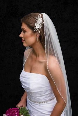 Crystal and Rhinestone Fingertip Wedding Veil C606