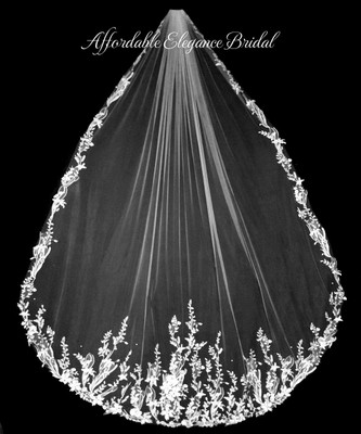 Royal Cathedral Wedding Veil Extra Wide with Floral Vine Lace