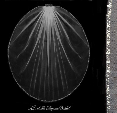 Beaded Pearl Edge 60" Long Waltz Length Wedding Veil Beaded Pearl Edge 60" Long Waltz Length Wedding Veil
