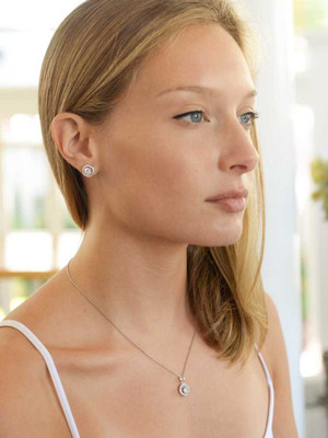 Silver Platinum Plated Halo CZ Bridal and Prom Jewelry Set