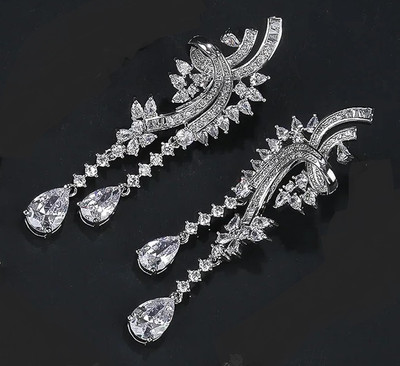 Gorgeous Rhodium Silver Plated CZ Bridal Jewelry Set 