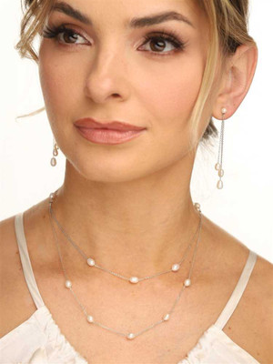 Freshwater Pearl Silver Plated 2 Row Necklace and Earrings