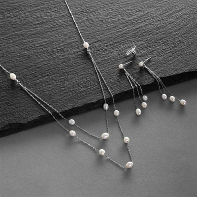 Freshwater Pearl Silver Plated 2 Row Necklace and Earrings