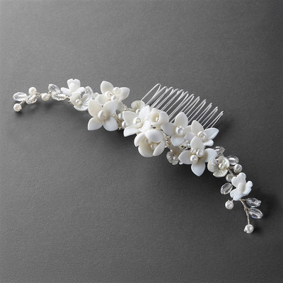Resin Flower Pearl and Crystal Floral Bridal Comb 4692HC  Resin Flower Pearl and Crystal Floral Bridal Comb 4692HC