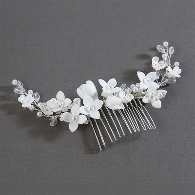 Resin Flower Pearl and Crystal Floral Bridal Comb 4692HC  Resin Flower Pearl and Crystal Floral Bridal Comb 4692HC