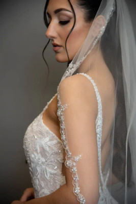 Floral Beaded Embroidery Fingertip Wedding Veil Ansonia V133 Floral Beaded Embroidery Fingertip Wedding Veil Ansonia V133