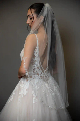 Floral Beaded Embroidery Fingertip Wedding Veil Ansonia V133 Floral Beaded Embroidery Fingertip Wedding Veil Ansonia V133