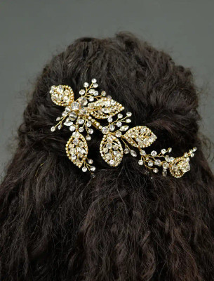 Gold Plated Crystal Leaf Bridal Hairclip by Ansonia Bridal Gold Plated Crystal Leaf Bridal Hairclip by Ansonia Bridal