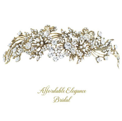 Pearl and CZ Wedding Headband in Silver or Gold Plating Pearl and CZ Wedding Headband in Silver or Gold Plating