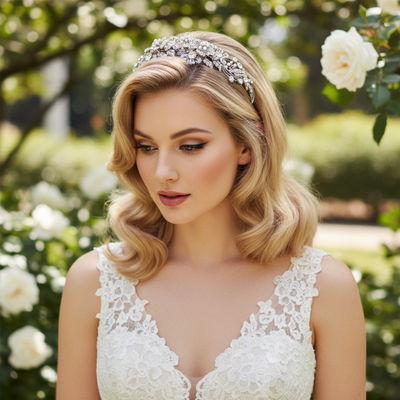 Elegant Pearl and CZ Wedding Headband in Silver or Gold Plating