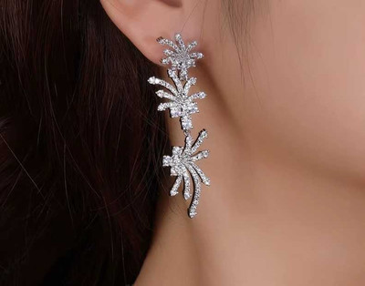 Silver Plated 3A CZ Bridal Jewelry Set with Drop Earrings
