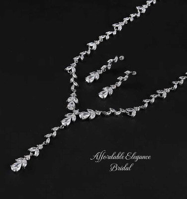 CZ Crystal Vine Bridal Jewelry Set with Front Drop