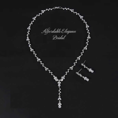 CZ Crystal Vine Bridal Jewelry Set with Front Drop