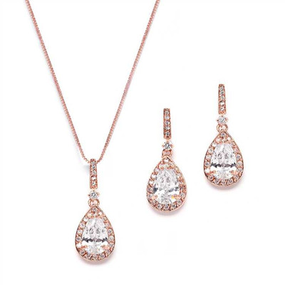 14K Rose Gold Plated Pear CZ Bridal Jewelry Set 14K Rose Gold Plated Pear CZ Bridal Jewelry Set