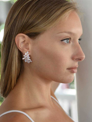 14K Rose Gold CZ Marquis Cluster Wedding Earrings - Pierced or Clip